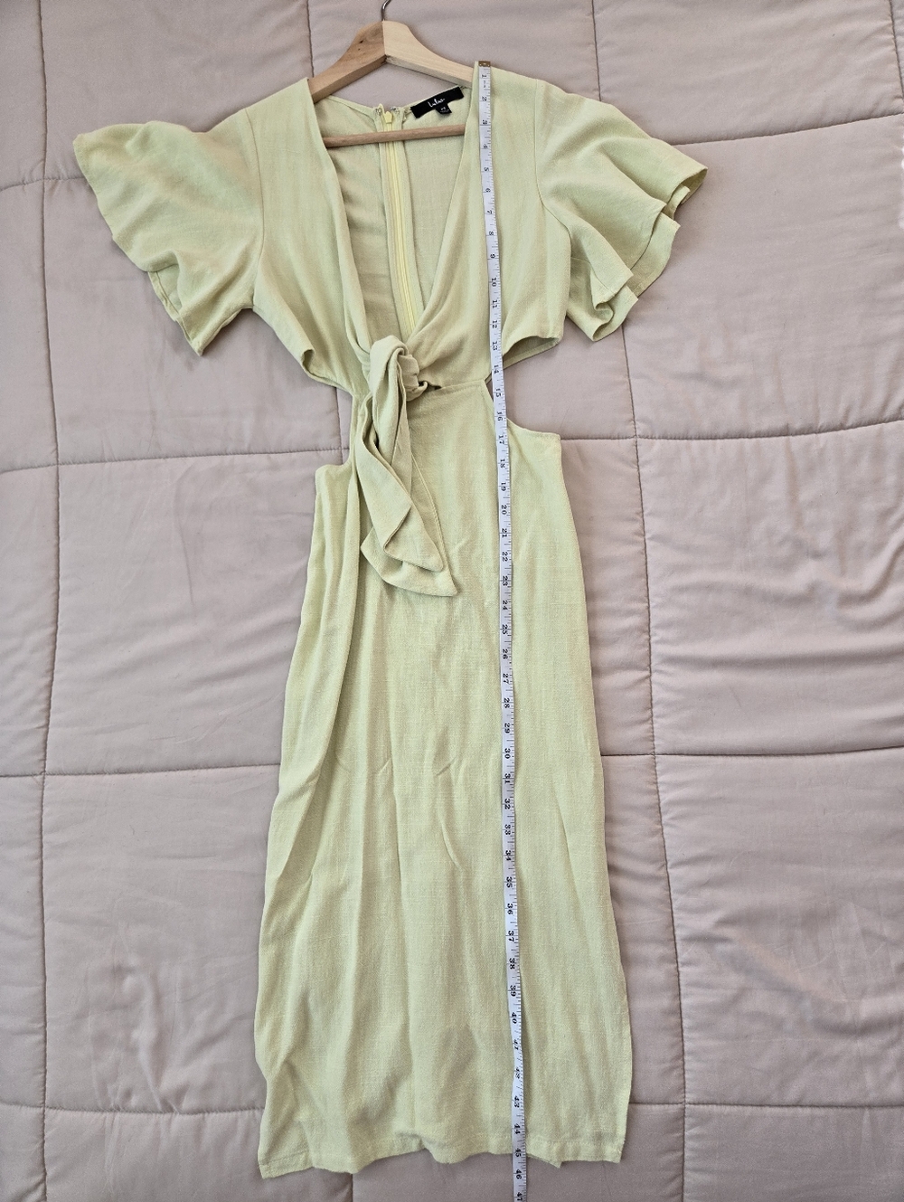 Lulu's Summer Journey Light Green / Lime Tie-Front Cutout Midi Dress - Picture 9 of 9